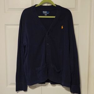 Polo Ralph Lauren 100% cotton cardigan navy blue with yellow pony men's XL